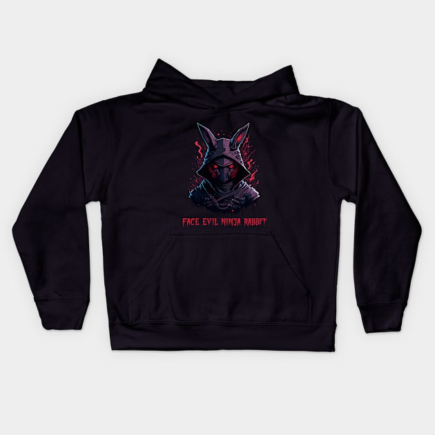 face evil ninja rabbit Kids Hoodie by Suldaan Style